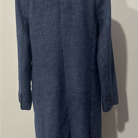 Medium Stylish Blue Herringbone Long Overcoat w/ inside Detachable hoodie design - Picture 5 of 7